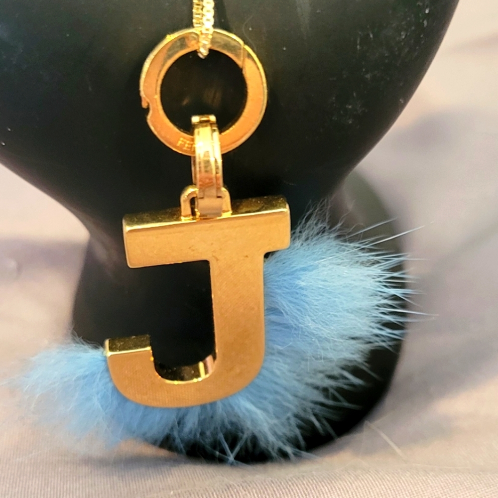 Mink Fur Fendi Blue Alphabet Charm Letter J